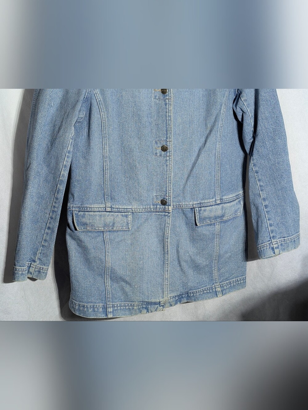 Jones Wear Sport 100% Cotton Longline Denim Chore Jacket Large - Picture 3 of 6